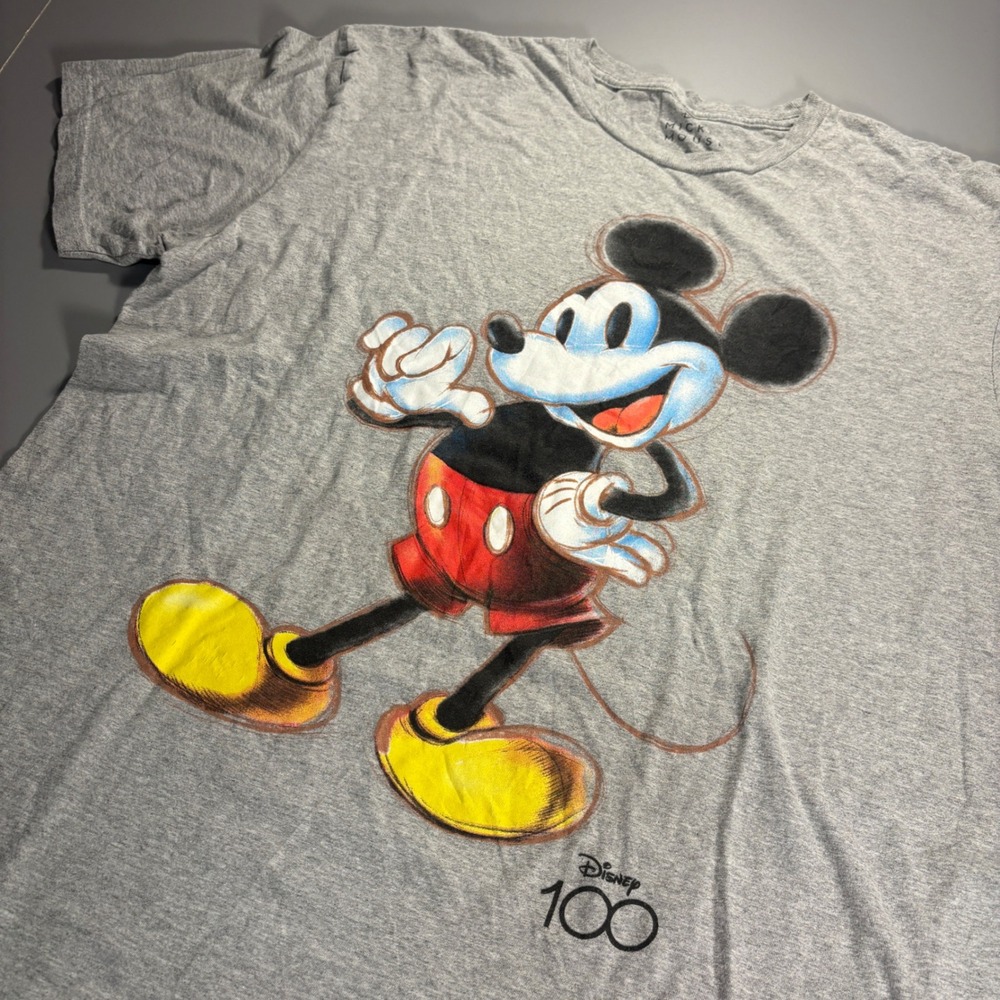 Disney 100 Mickey Mouse T-Shirt Gray Graphic Print‎ Adult Large L